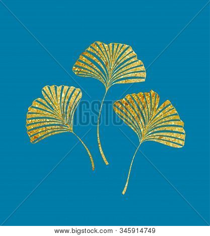 Vector Illustration Of Ginkgo Biloba Leaves. Background With Golden Leaves. Ginkgo Branches For Invi