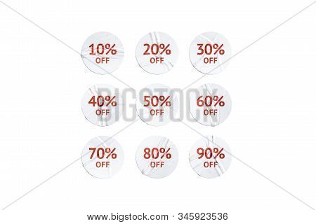 Blank White Round Sticker With Discount Mock Up, Isolated, 3d Rendering. Empty Foil Mark With Sale S