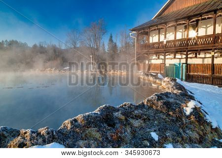 Travertine Lake With Hot Thermal Water Close To The Spa Vysne Ruzbachy, Slovakia, Europe.