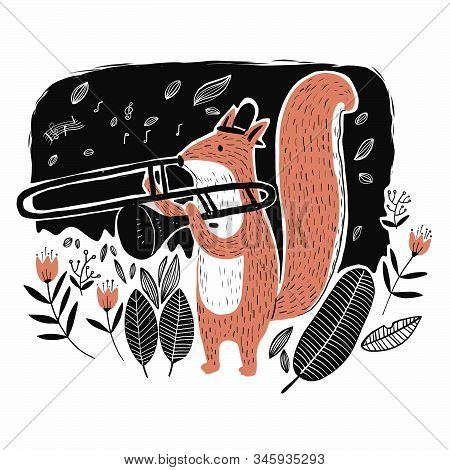 The Annimal Is Playing The Music. Collection Of Hand Drawn. Vector Illustration In Sketch Doodle Sty