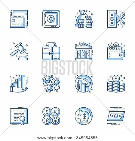 Financial And Banking Service Linear Vector Icons Set. Money Loan, Deposit And Credit Contour Symbol