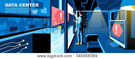 Data Center Flat Vector Landing Page Template. Computer Hardware, Big Data Storage, Hosting Banner L