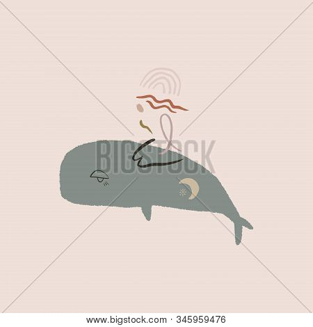 Whale And Girl Printable Wall Art Minimalist Poster Terracotta Mid Century Modern Digital Print Abst