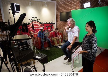 Behind The Scenes Interview With Ricard Branson On A Green Screen Video Tv Recording Set In A Virgin