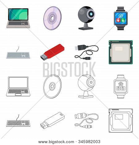 Vector Illustration Of Laptop And Device Icon. Set Of Laptop And Server Vector Icon For Stock.