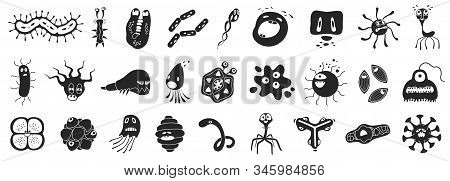 Bacteria Of Virus Vector Black Set Icon.vector Illustration Infection Germ On White Background.isola