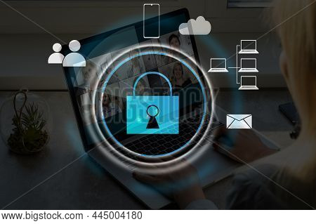 Developing Network Security System. Internet Data Security Concept. Laptop.