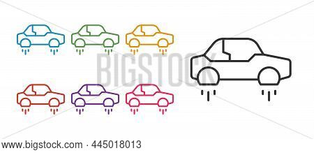 Set Line Fantastic Flying Car Icon Isolated On White Background. Hover Car Future Technology Future 