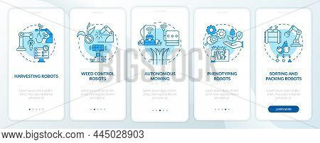 Agricultural Innovations Blue Onboarding Mobile App Screen. Phenotyping Walkthrough 5 Steps Graphic 