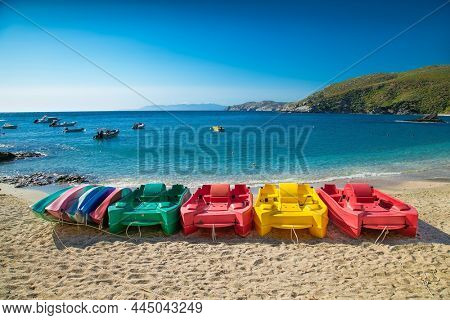 Kalamos, Evia, Greece-Avg 6, 2019: The Kalamos beach in Evia island, Greece.