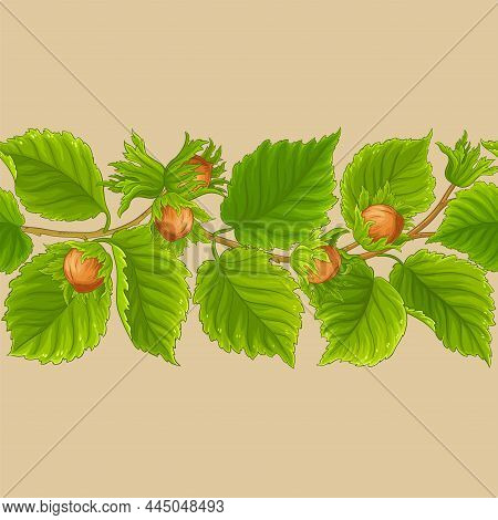 Hazelnut Branches Vector Pattern On Color Background