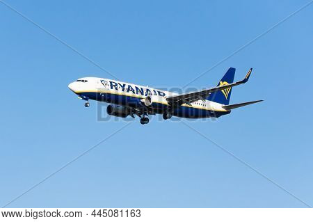 Pyrzowice, Poland -13.10.2021 - Landing Ryanair Plane At The Airport In Pyrzowice