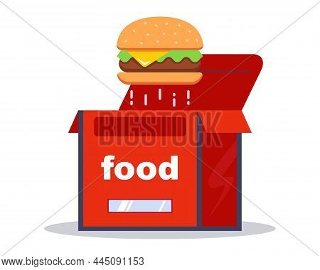 Thermal Bag For Delivering Hot Food From A Cafe. Carrying Food To The Client. Flat Vector Illustrati