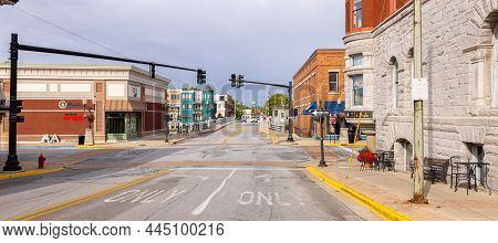 Manistee, Michigan, Usa - October 22, 2021: Historic City Center As Seen On River Street