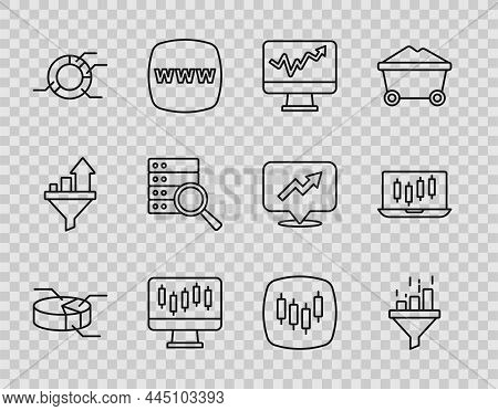 Set Line Pie Chart Infographic, Sales Funnel With, Monitor, Stocks Market Growth Graphs, Server, Bro