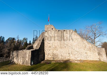 Schellenberg, Liechtenstein, December 31, 2021 Historic Old Castle Ruin From The Mid Age