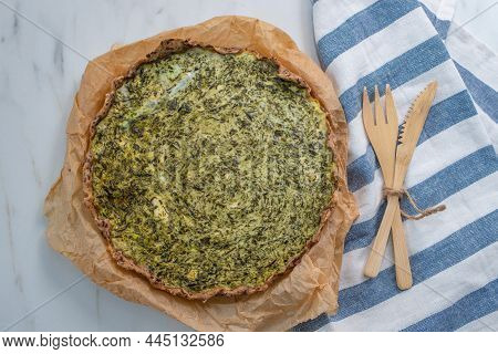 Quiche With Spinach - Traditional Dish Of French Cuisine. Spinach Tart