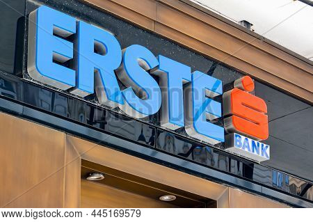 Vienna, Austria - July 27, 2021: Banner Of Erste Bank Chain Above The Entrance T One Of Its Branch