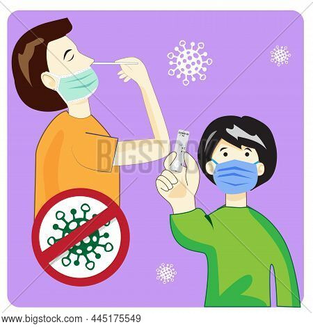 Illustration, Icon, Symbol For Prevention Of Infection From Covid-19 Epidemic, Omicron, Antigen Test