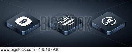 Set Isometric Pie Chart Infographic, Graph And Stocks Market Growth Graphs Icon. Vector