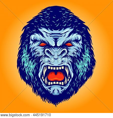Gorilla Head Kingkong Angry Illustrations For Your Work Logo, Mascot Merchandise T-shirt, Stickers A