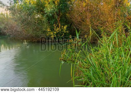 Sunset View Of The Origin Point Of The Jordan River, Were The Streams Hasbani, Dan, And Banias Merge