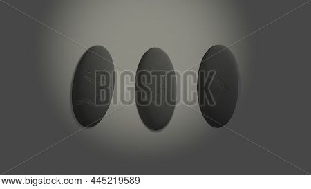 Three Scandinavian Oval Runes Made Of Stone Devination, Placed Over White Background With Mysterious
