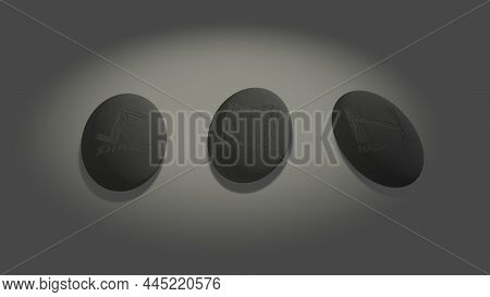 Three Scandinavian Oval Runes Made Of Stone Devination, Placed Over White Background With Mysterious