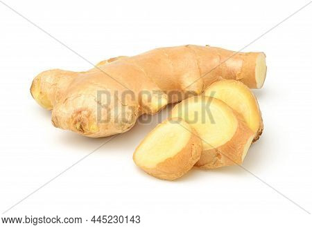 Fresh Ginger On White Background, Herb Medical Concept.