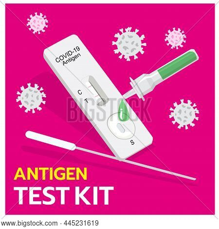 Illustration, Icon, Symbol For Prevention Of Infection From Covid-19 Epidemic, Omicron, Antigen Test