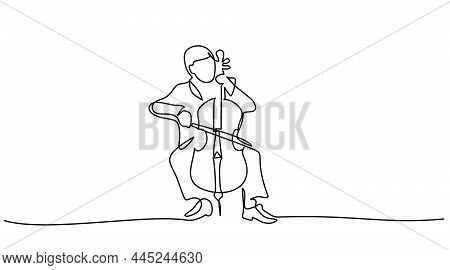 Musician Playing Cello. Continuous One Line Drawing.