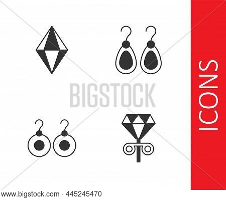 Set Stud Earrings, Gem Stone, Earrings And Icon. Vector