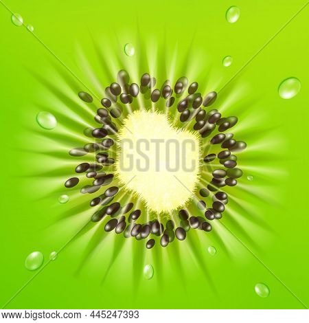 3d Realistic Kiwi Background. Ripe Kiwi Fruit In Motion. Flying Defocusing Kiwi Fruits. Falling Kiwi