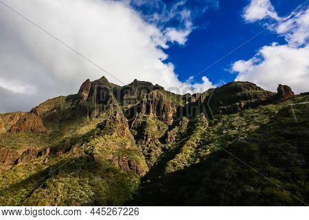 Amazing Sunset Landscape View To Famous Maska Canyon On Tenerife Island Spain