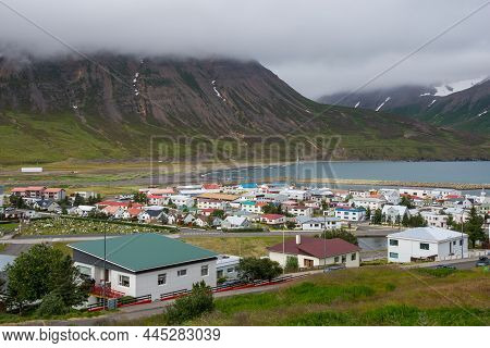 View Over Town Of Olafsfjordur In North Iceland