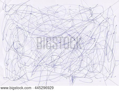White Paper With Blur Doodle Pattern Of Blue Pen.