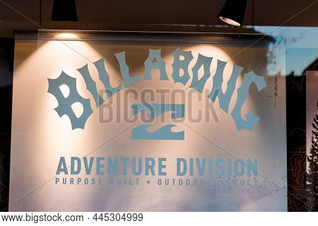 Hossegor , Aquitaine  France - 01 02 2022 : Billabong Store Logo Brand Surf Skate Clothes Boardshort