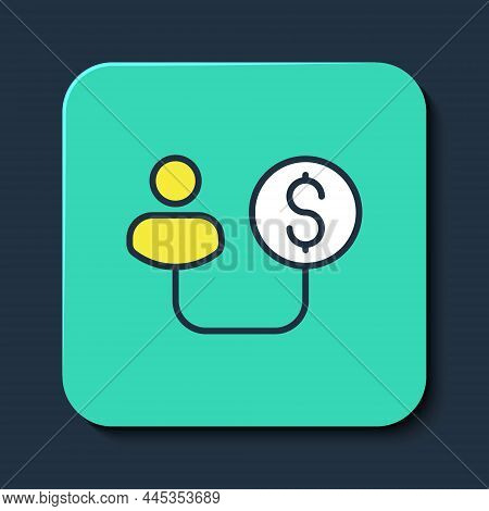 Filled Outline Human And Money Icon Isolated On Blue Background. Concept Of Attracting Investments. 