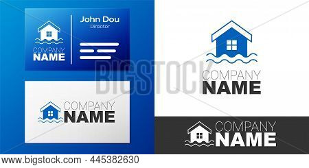 Logotype House Flood Icon Isolated On White Background. Home Flooding Under Water. Insurance Concept
