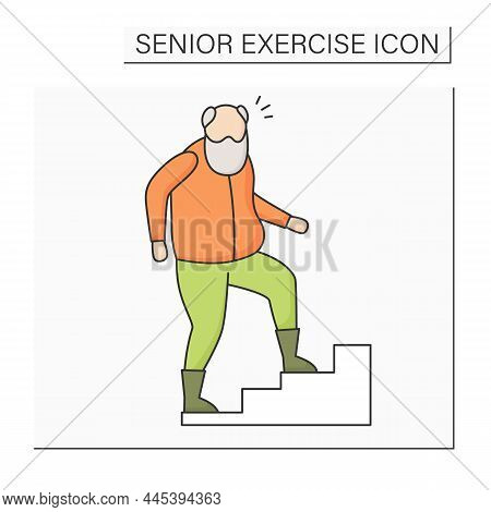 Stair Climbing Color Icon. Physical Activity. Cardio Workout. Keeps Muscle In Tonus. Senior Exercise