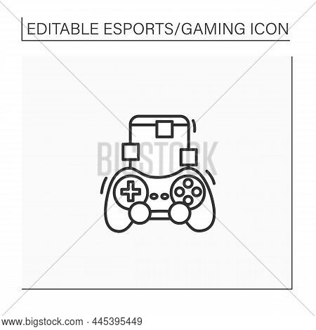 Mobile Game Line Icon. Electronic Gaming. Interaction With User Interface Or Input Device. Joystick,