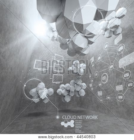 Design abstrato 3D baixo polígono para nuvem rede computador