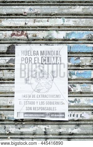 Caba, Buenos Aires, Argentina; Sept 24, 2021: Poster Of The Global Climate Strike With The Texts: En