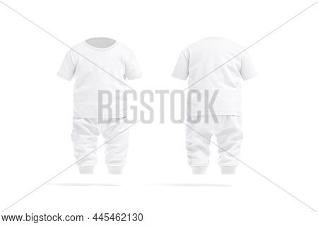 Blank White Baby Suit T-shirt And Pants Mockup, Front Back View, 3d Rendering. Empty Jersey Fabric P