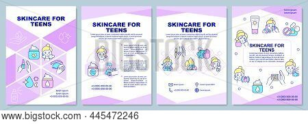 Skincare For Teens Purple Brochure Template. Special Treatment. Booklet Print Design With Linear Ico
