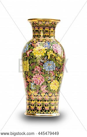 Benjarong Vase On White Background With Clipping Path. Thailand Beautiful Product. Colorful Precious