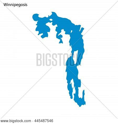 Blue Outline Map Of Winnipegosis Lake, Isolated Vector Siilhouette On White Background