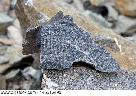 A Piece Of Gabbro Stone Chipped From A Rock