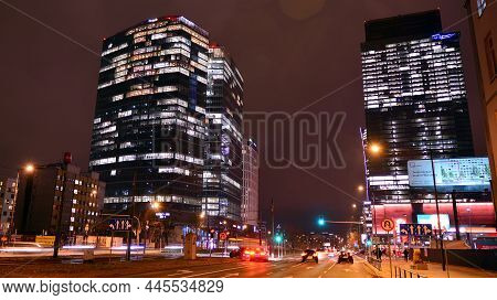 Warsaw, Poland. 11 January 2022. Complex Of Modern Office Buildings, Located At The Daszyski Roundab