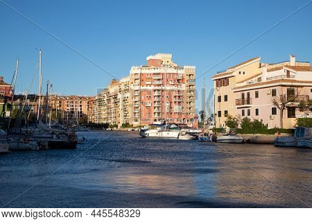 VALENCIA , SPAIN - DECEMBER 8, 2021: traditional buildings of Port Saplaya  the Little Venice near Valencia  Spain